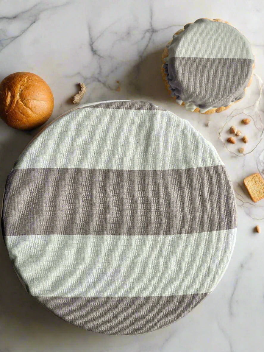 Matching Bowl and Jar Covers - Nautical Stripe Gray White