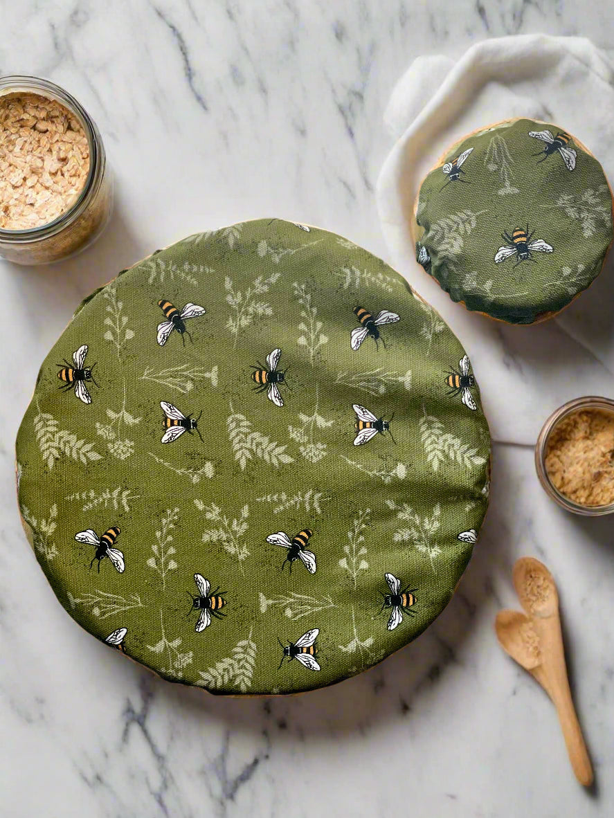 Matching Bowl and Jar Covers - Green Bee