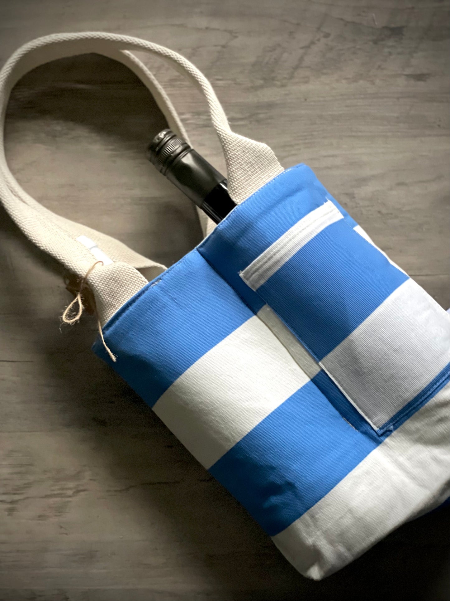 Double Wine Tote - Coastal Nautical Stripe