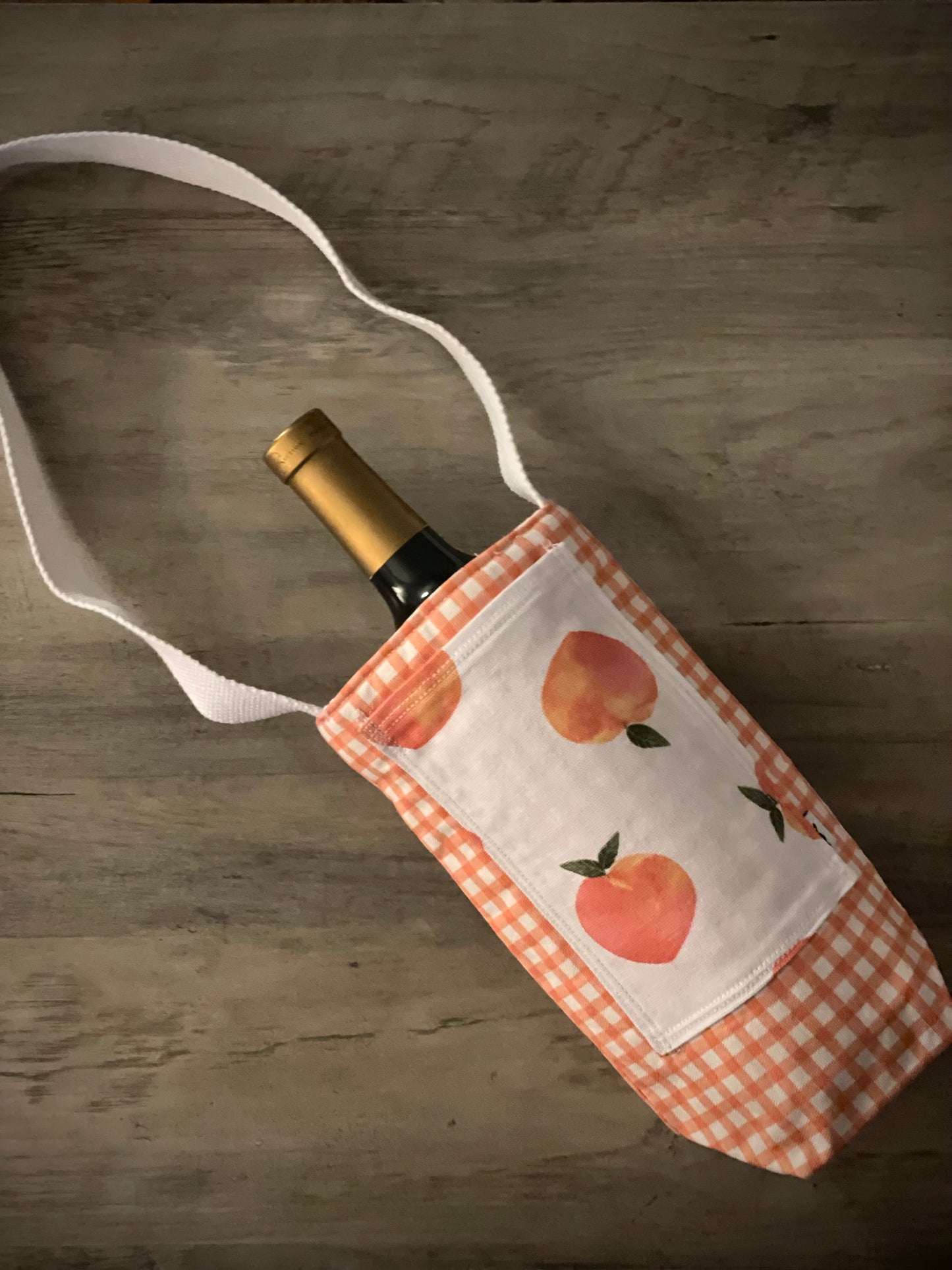 Single Wine Tote - Peach on Gingham
