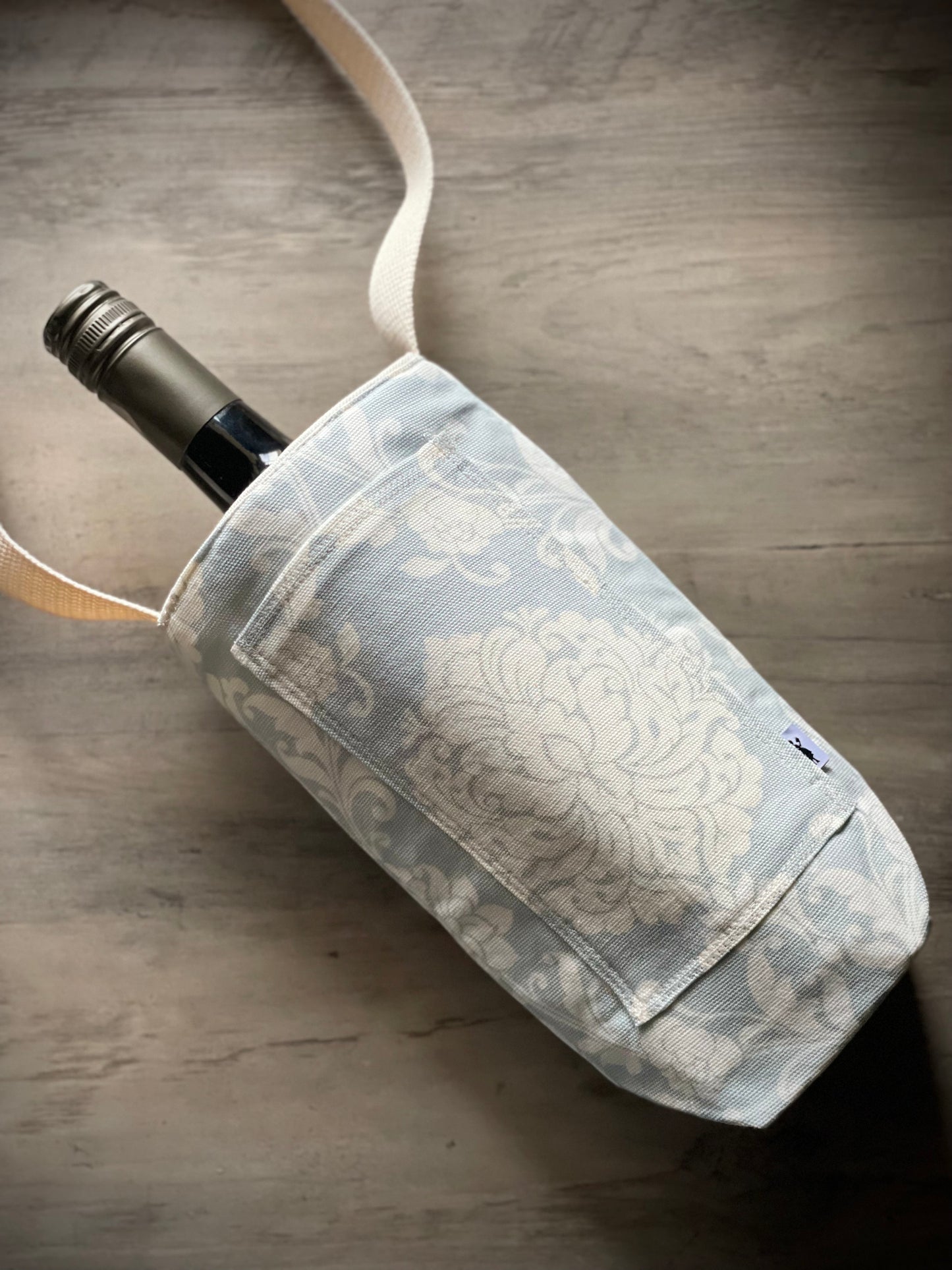 Single Wine Tote - Damask Sky