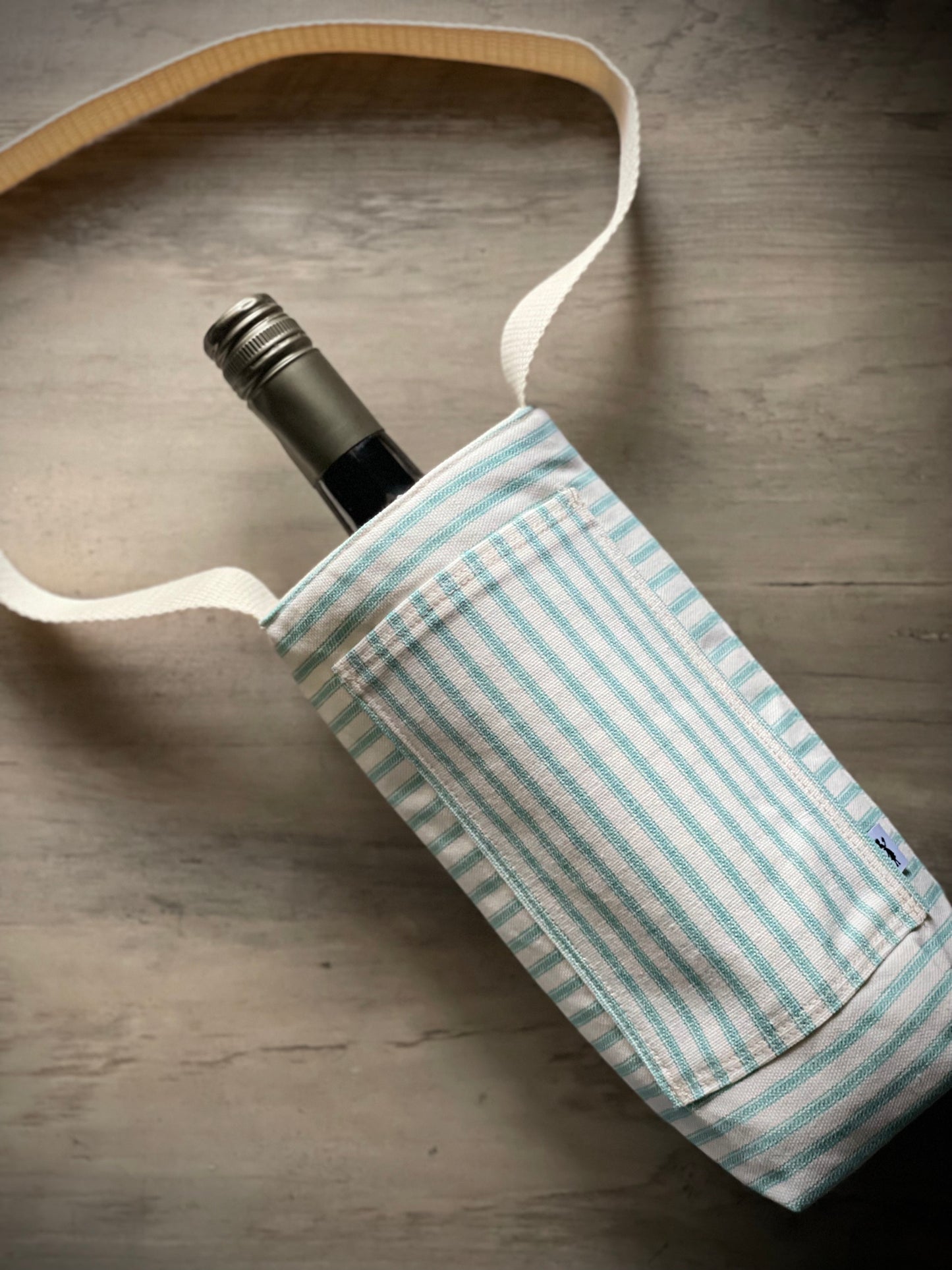 Single Wine Tote - Ticking Teal