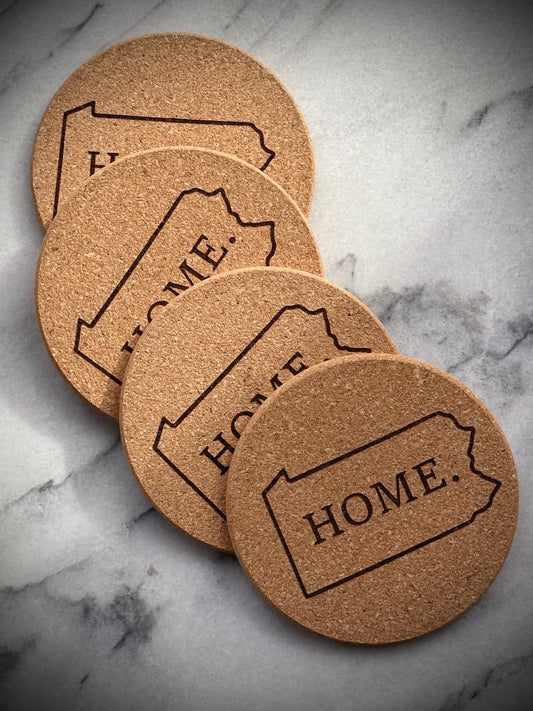 Drink Coasters Cork - "Going Home" Custom State Set of 4