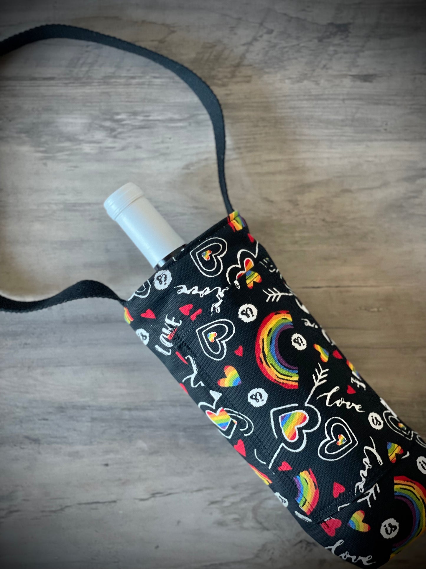 Single Wine Tote - Love Rainbow Multi