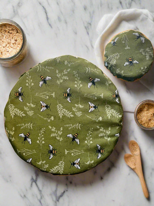 Matching Bowl and Jar Covers - Green Bee