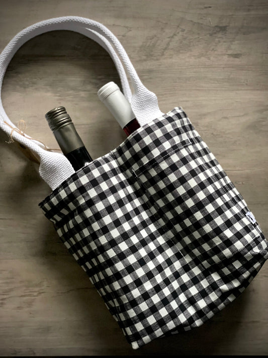 Double Wine Tote - Black Gingham
