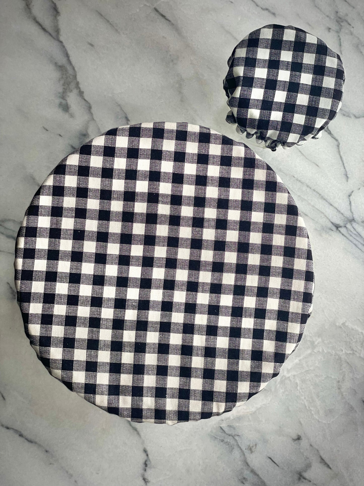 Matching Bowl and Jar Covers - Gingham Black White