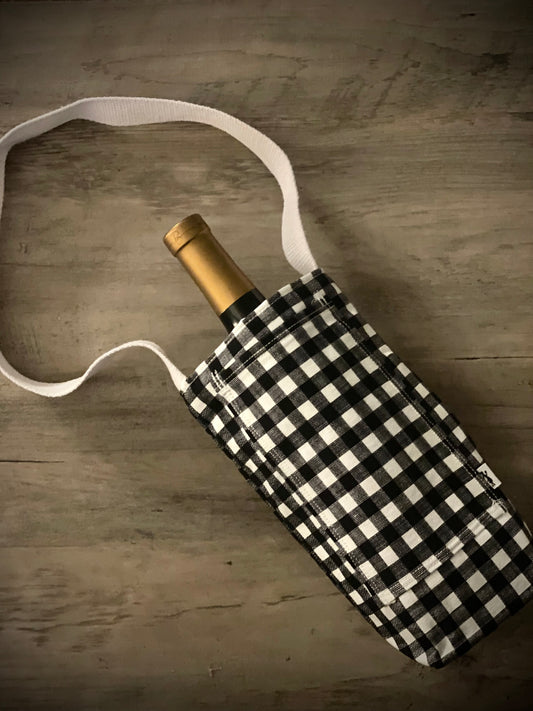 Single Wine Tote - Gingham Black