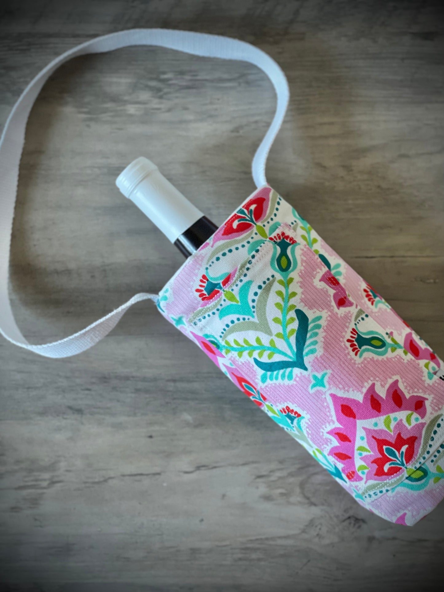 Single Wine Tote - Floral Trellis Pink