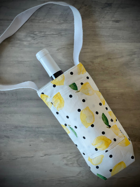 Single Wine Tote - Lemon Dot