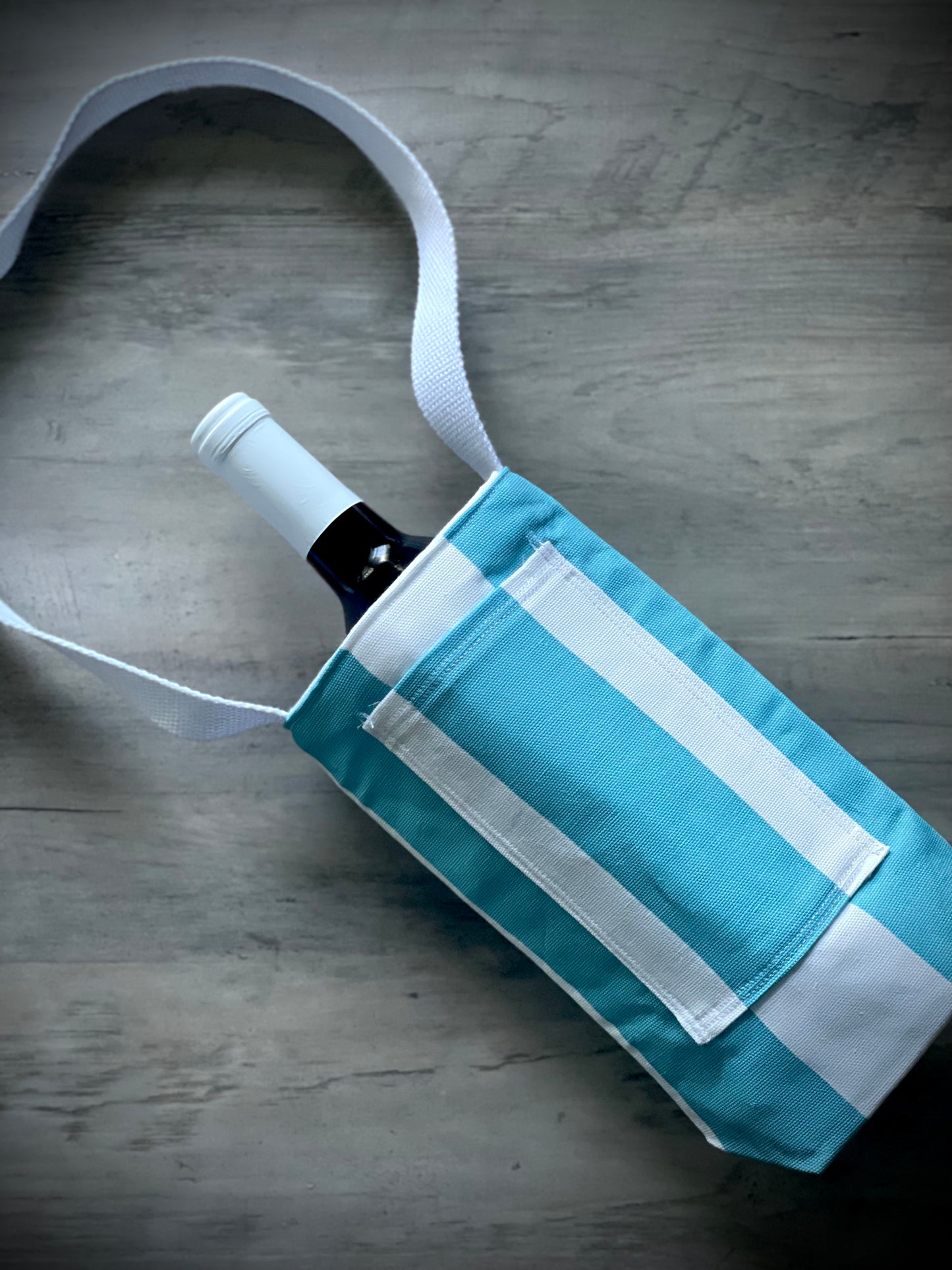 Single Wine Tote - Nautical Stripe Sea