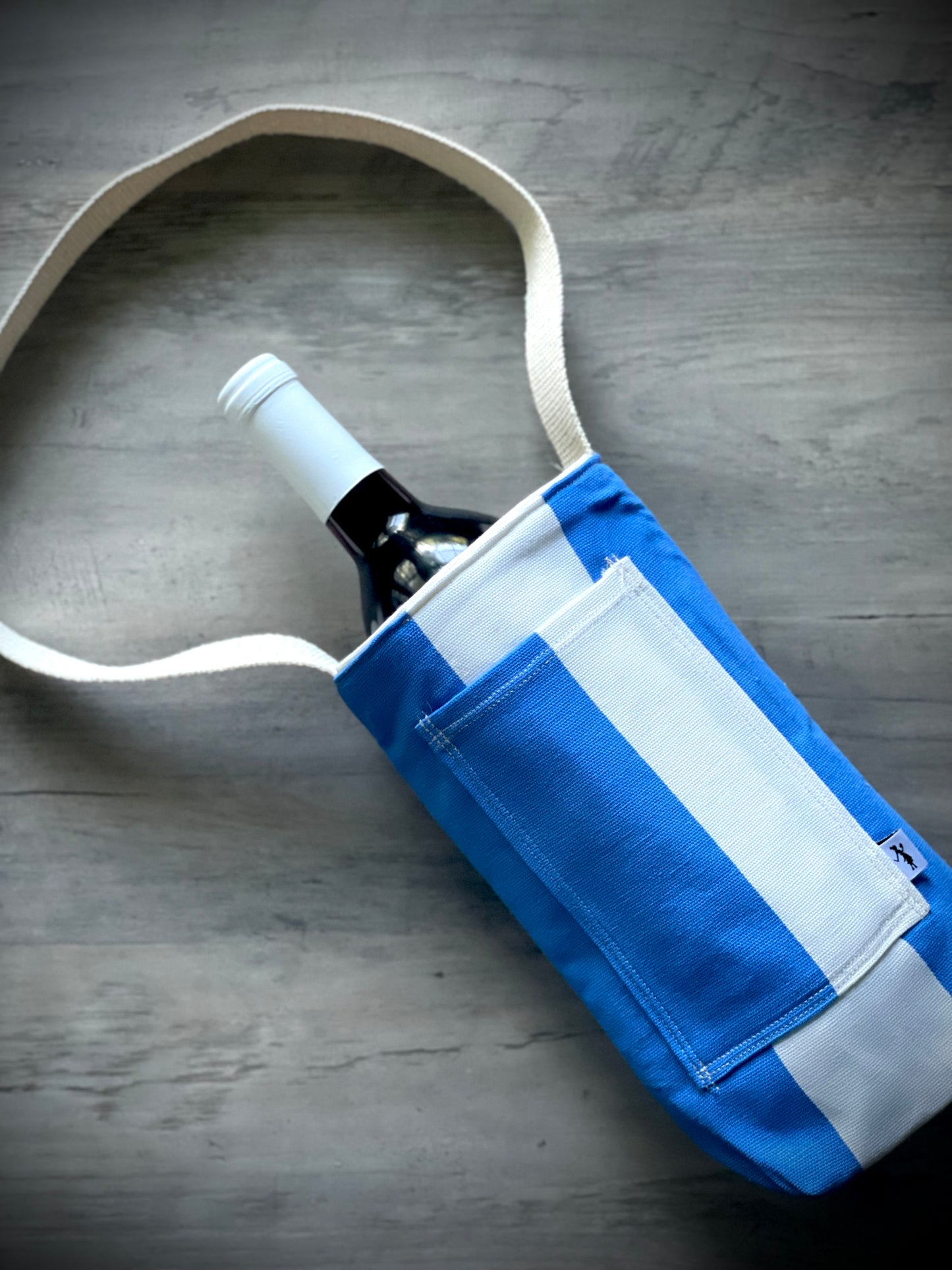 Single Wine Tote - Nautical Stripe Coastal